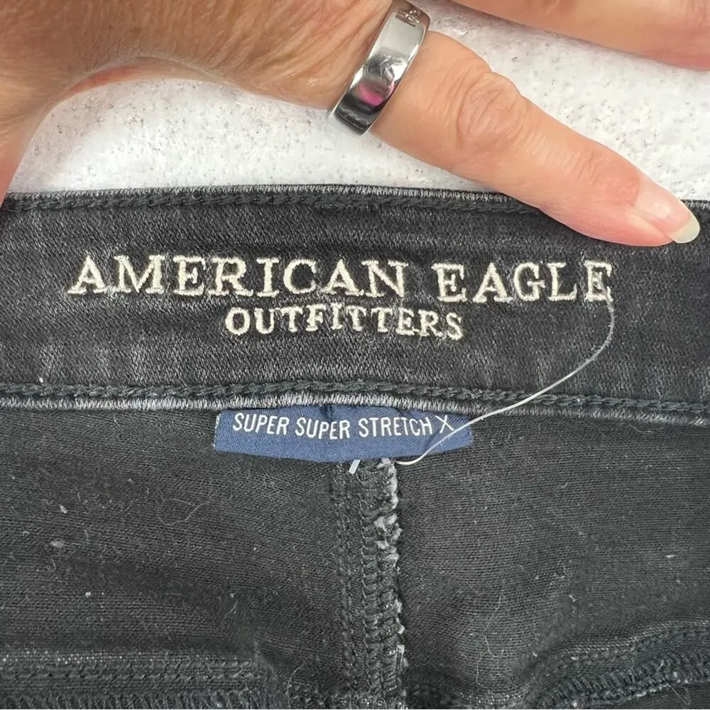 American Eagle Hi Rise Shortie Super Super Stretch X Black Crochet Detail Size 8 - Image 7