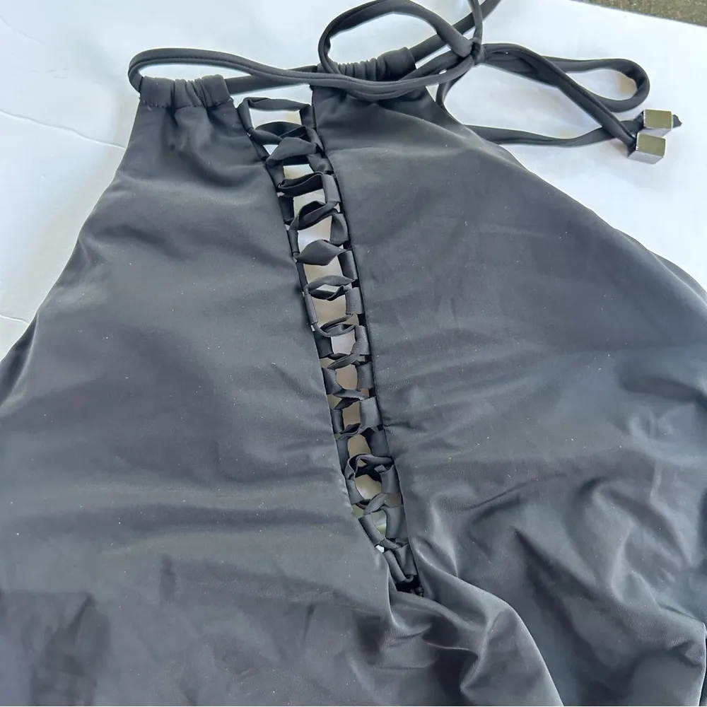 Radio Fiji NEW black FOLA cheeky lace up one piece swim suit Small whimsigoth - Image 5