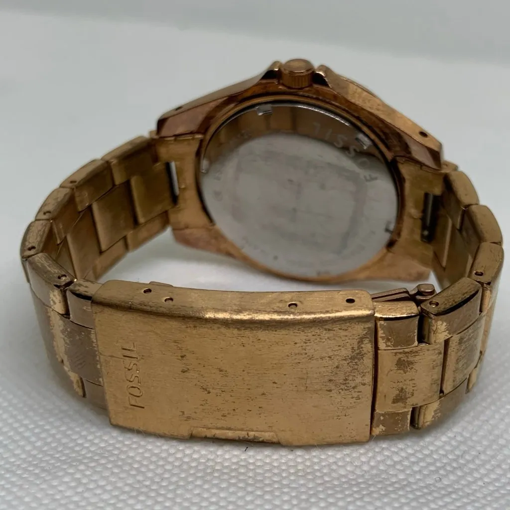 Fossil women watch ES-2811 day date hours rose gold tone 38mm size 6.5” running - Image 4
