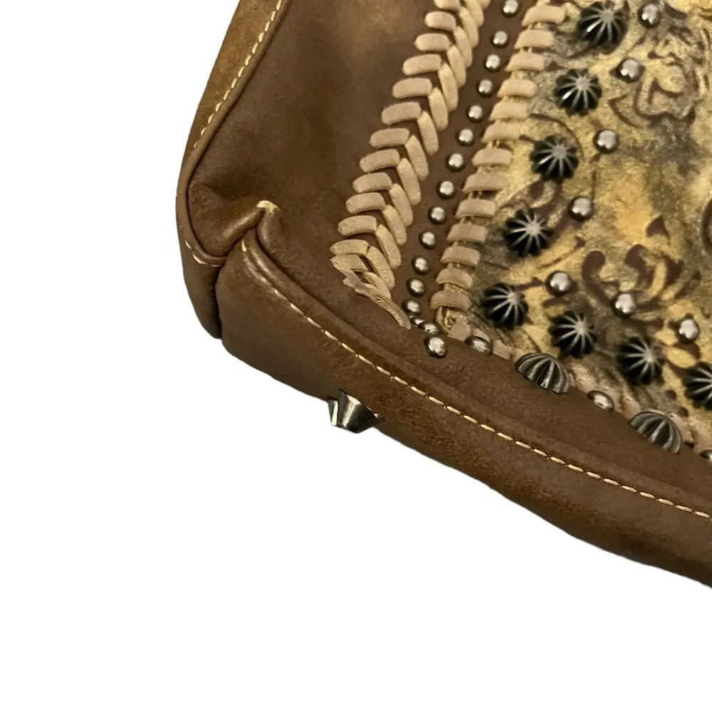Montana West Studded Tooled Faux Leather Top Handle & Shoulder Strap Cowgirl Bag - Image 12