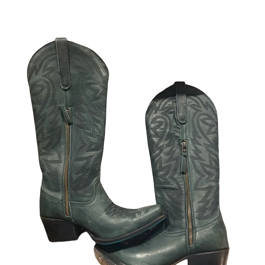 LANE Smokeshow Boot Green Size 6 Western Cowgirl Leather Green Cowboy Boots - Image 3