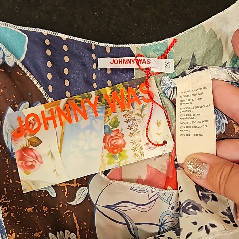 💕JOHNNY WAS💕 Tropic Georgette 100% Silk Maxi Dress ~ Patchwork Print 2X NWT - Image 16