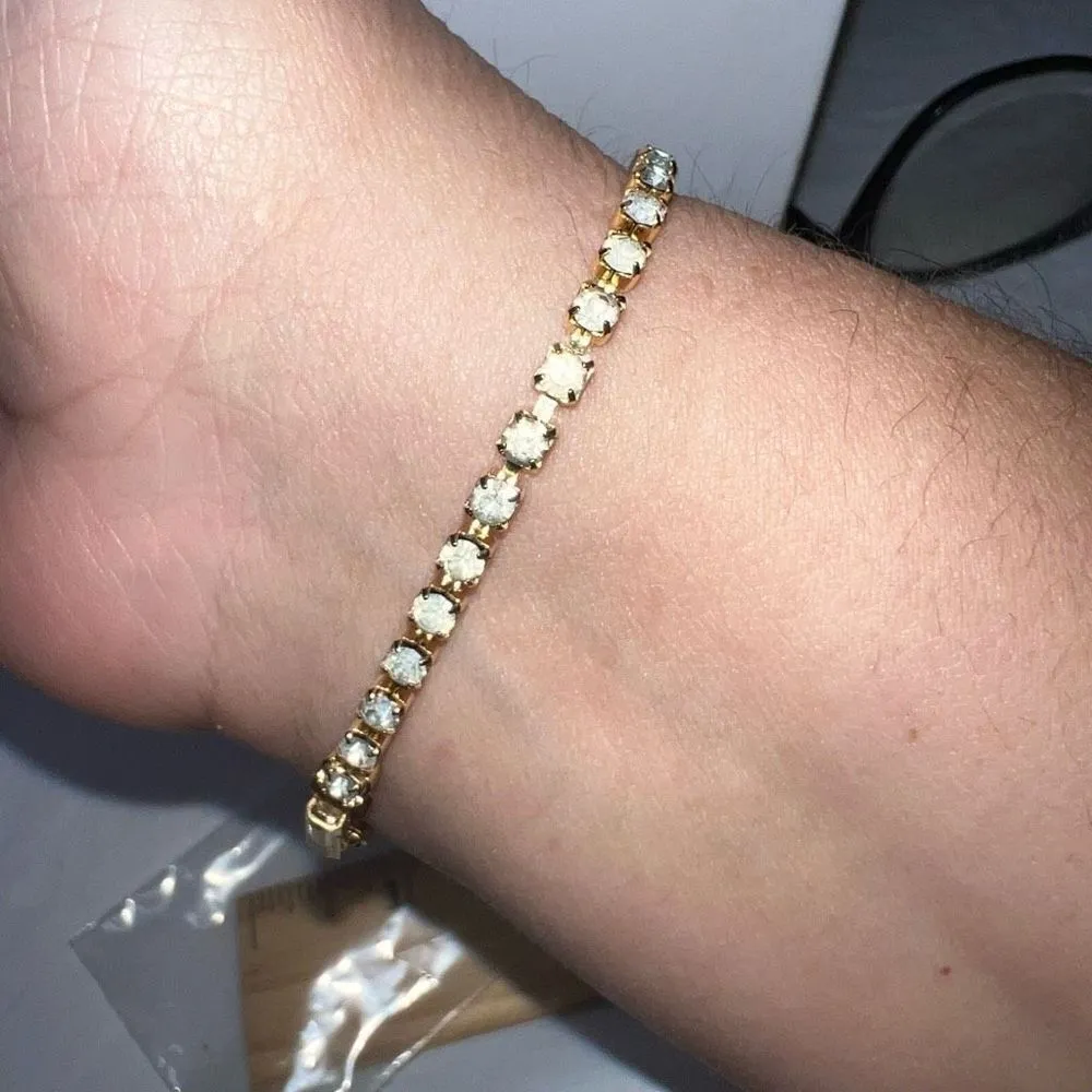 Vintage Gold Tone Prong Set Rhinestone Tennis Bracelet - Image 3