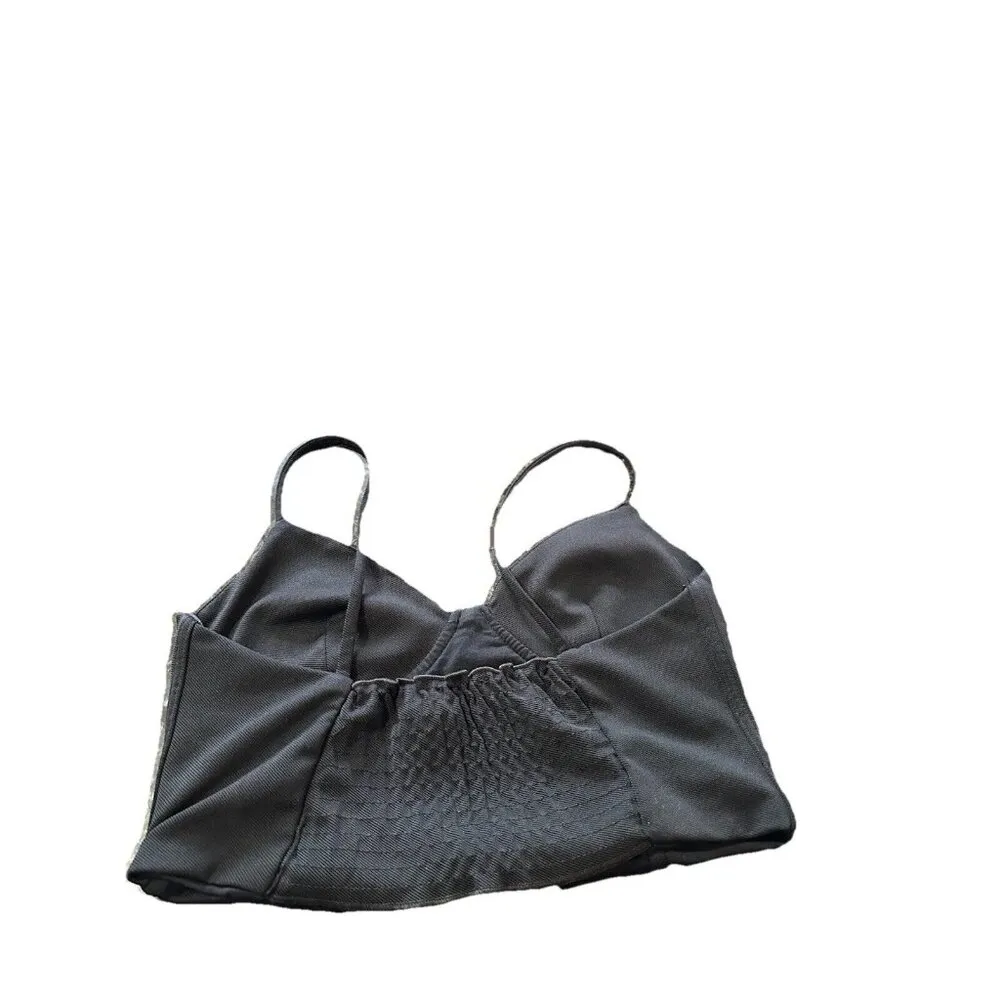 Zara Y2K Corset Bra Crop Black Top Size M Spaghetti Strap Ruched Back Gothic - Image 4