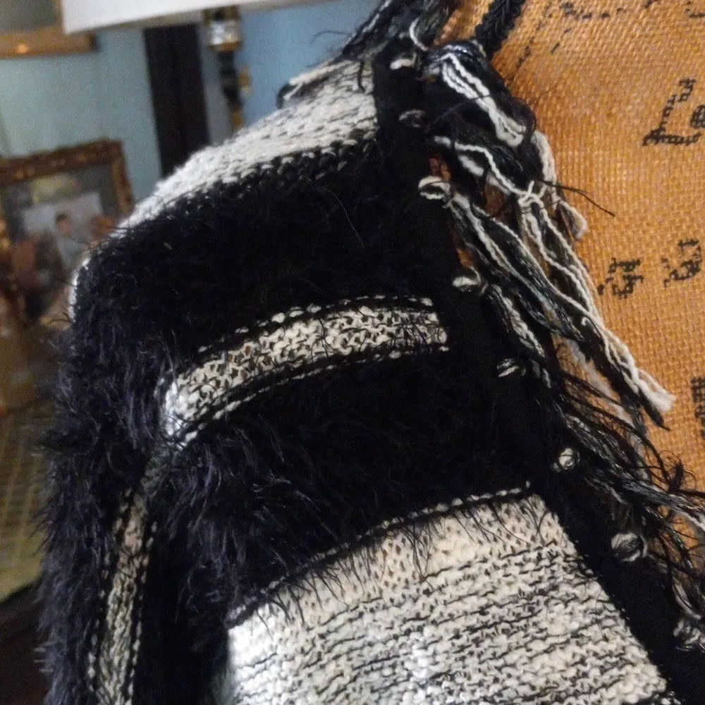 Ming Wang Black and Gray Striped Chunky Open Front Long Sweater Duster - Image 6