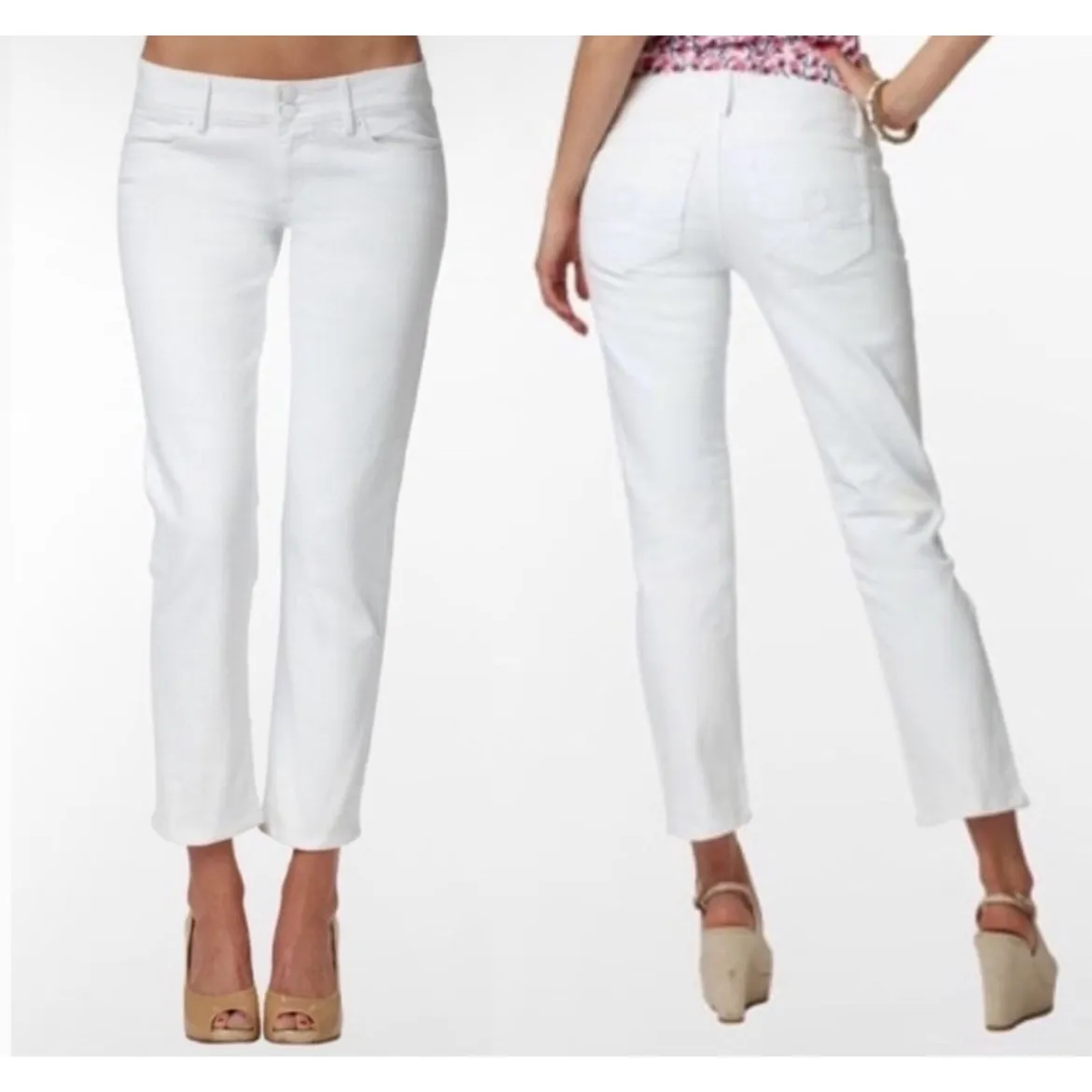 Lilly Pulitzer Worth Straight Cropped Capri‎ Denim Jeans 6 White Cottagecore - Image 2