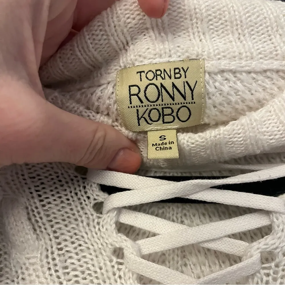 Torn by Ronny Kobo white lace up ruffle sweater - Image 6