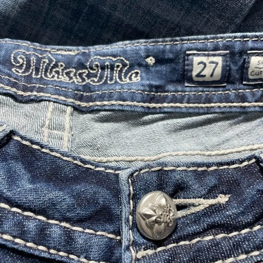 Miss Me Size 27 Signature Cuffed Capri Jeans Pants Denim Embellished Cross - Image 6