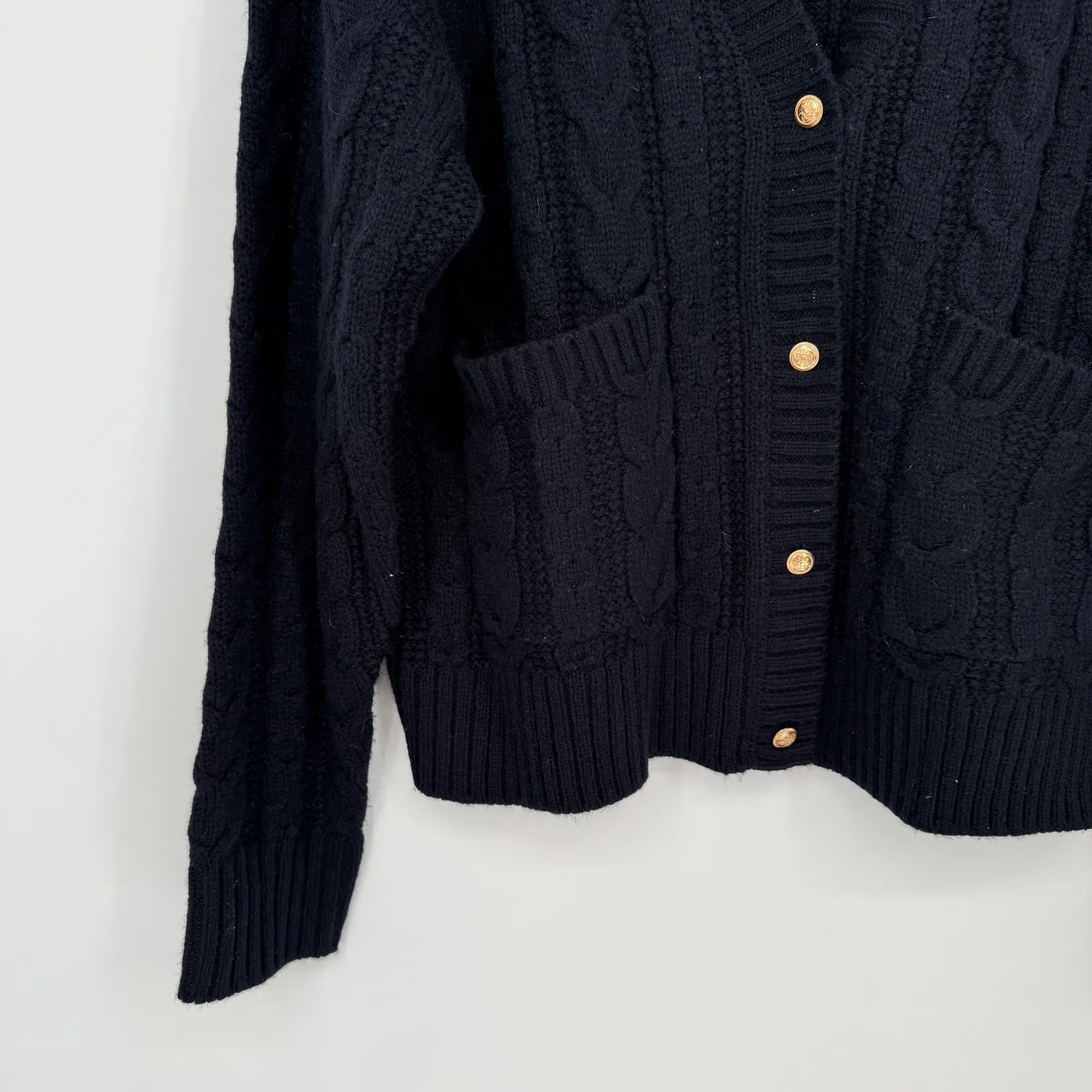 Zara Black Cable Knit Button Front Cardigan Sweater Size Medium - Image 5