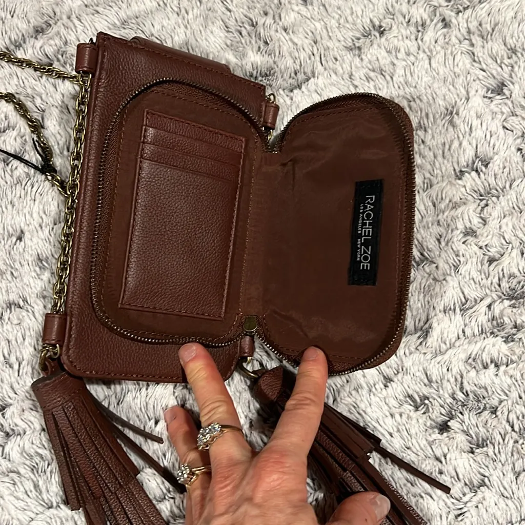 Rachel Zoe vintage leather phone crossbody bag with tassels & mini wallet NWT - Image 8