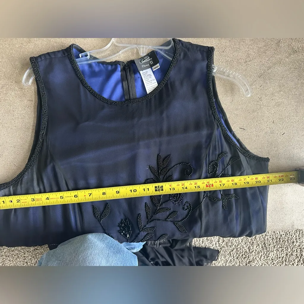 Cassandra Stone Navy Blue Sleeveless Floral Black And Blue Silk Beaded Long Gown Size 18W - Image 4