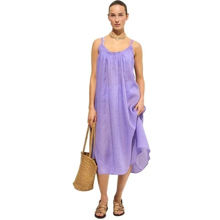J Crew Ramie Midi Dress Trapeze Style Purple Size CJ817 XS NWT Violet Bouquet - Image 8
