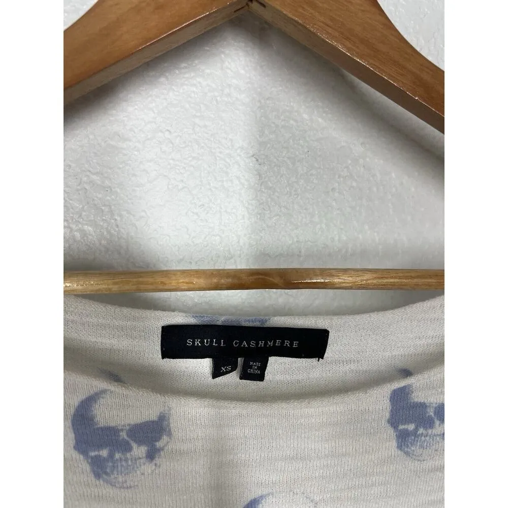 Skull Cashmere Cotton Slub Knit Top XS Blue Skulls - Image 2