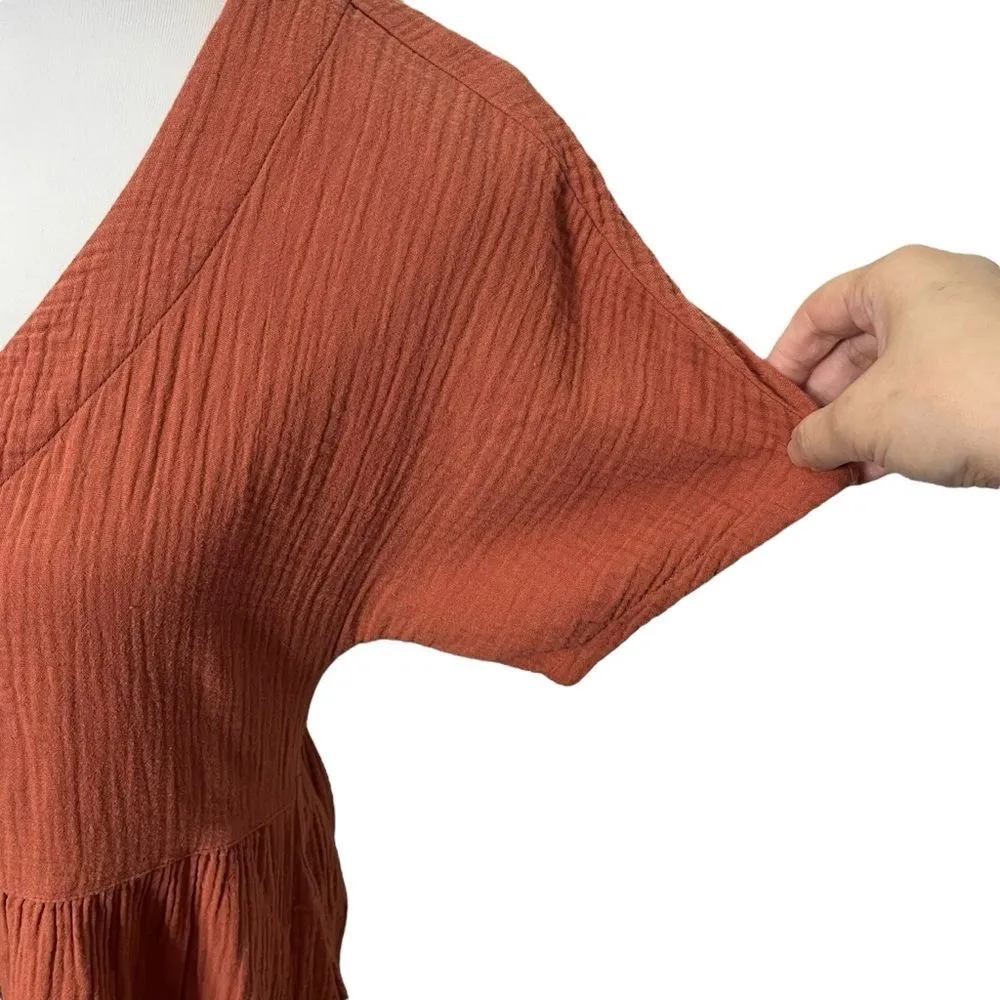 Madewell Seersucker Knit Midi Dress Red Button Front Women’s Size XXS Cotton - Image 9