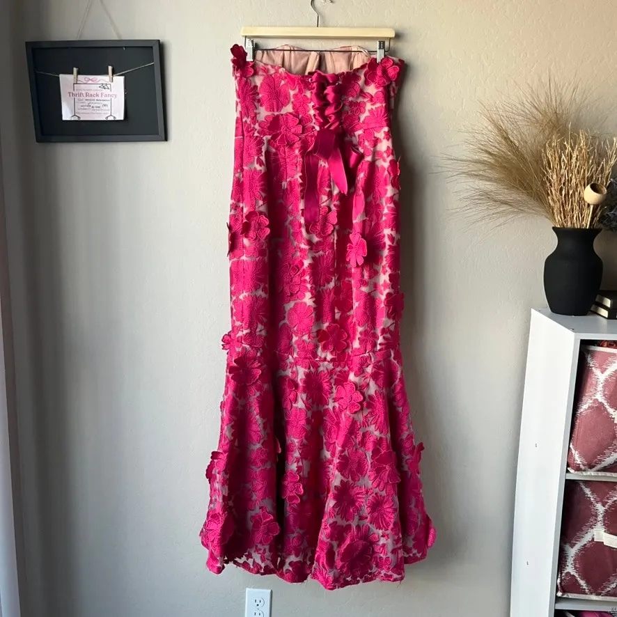 Helsi Embroidered Floral Pink Strapless Lace Up Corset‎ Back Midi Gown Size XL - Image 9