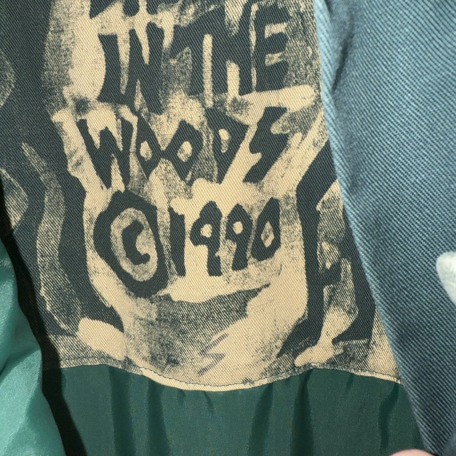 Babes In the Woods Trench Coat Jacket Small Trench Coat Vintage Art Lined 90s Green - Image 9