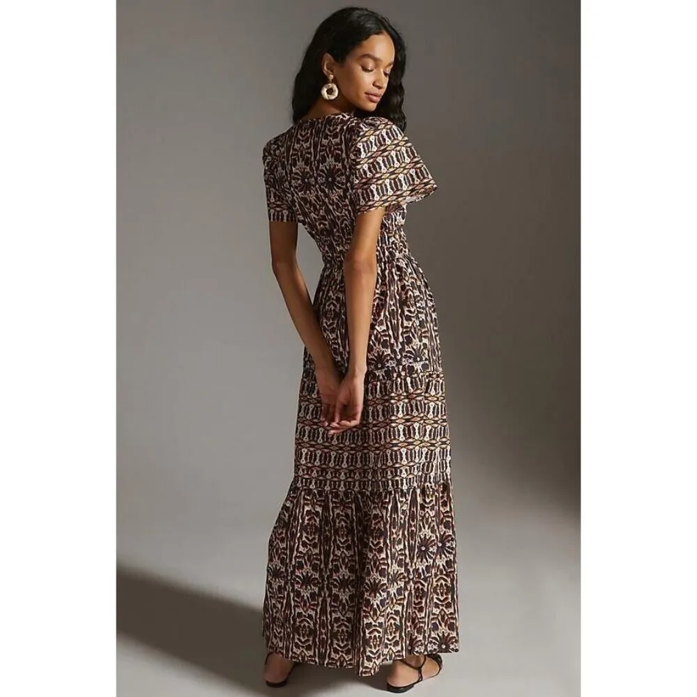 NWT Anthropologie Maeve Somerset Maxi in Orange Navy Print Cotton Dress S - Image 9