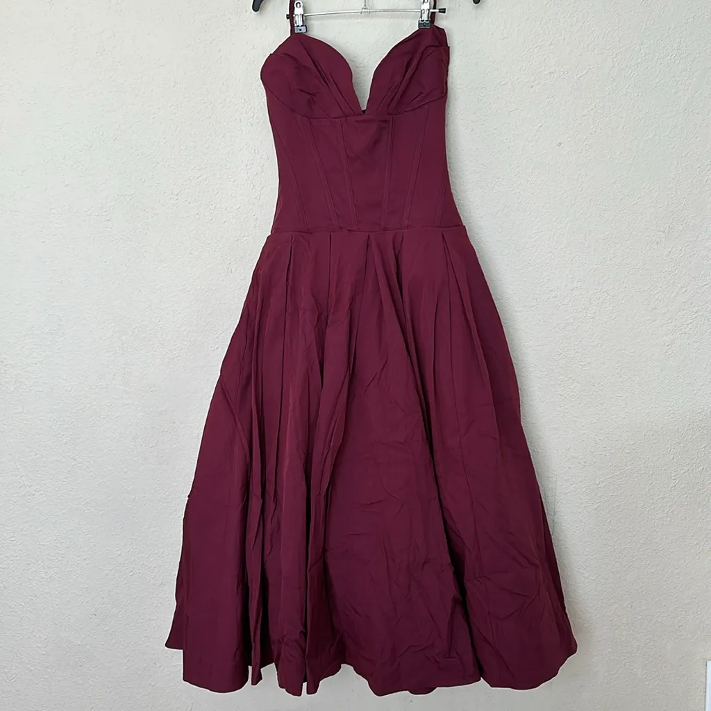HOUSE OF CB 'Lady' Wine Strapless Midi Dress NWOT SIZE L D-DD - Image 5