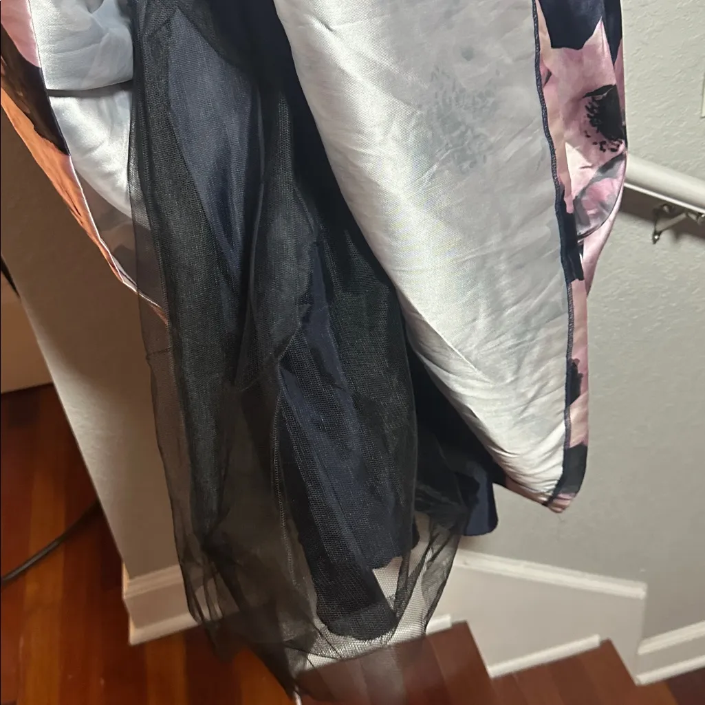 Xscape Navy Blue Lavender Off Shoulder Floral Ball Gown Maxi Dress Formal Size 8 - Image 13