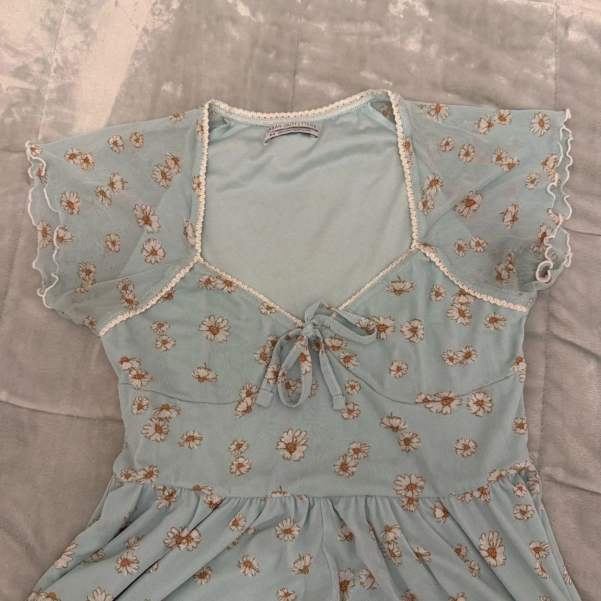 Urban Outfitters Alice Mesh Romper Floral Light Blue  - Image 6