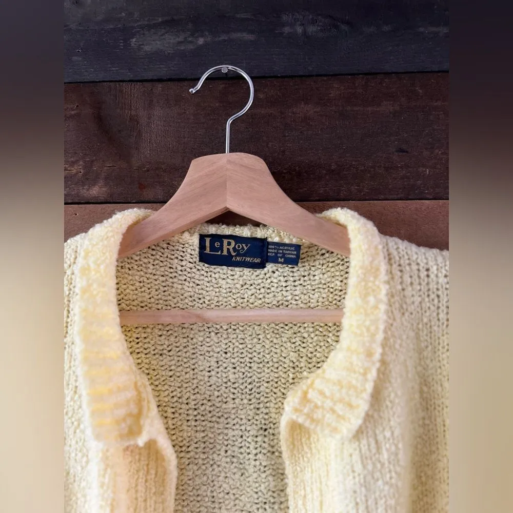 Vintage LeRoy Knitwear Acrylic Open Front Short Sleeve Yellow Cardigan Size M - Image 12