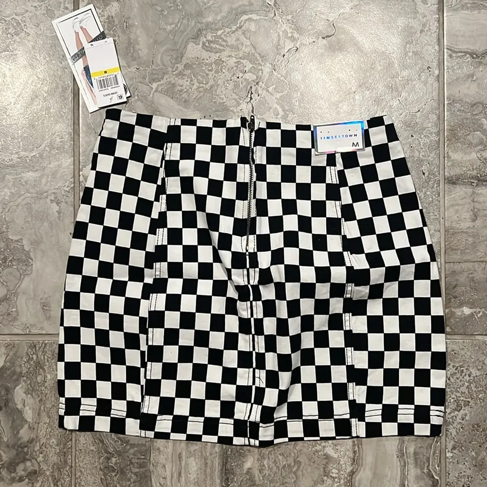 Tinsel Checkered Denim Miniskirt in Black White, Juniors Size M, New w/Tag - Image 9