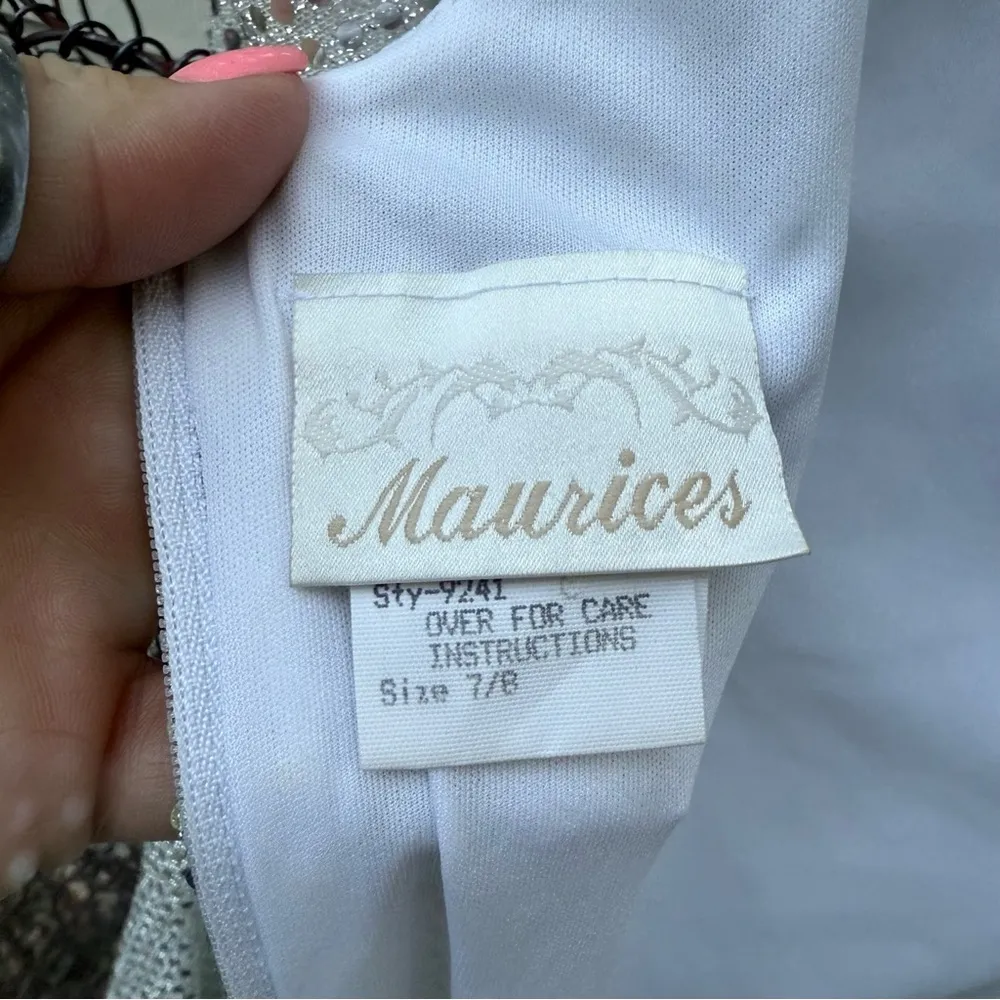 Vintage 90s Maurices Silver Sparkle Mini Dress Gown Party Glam Disco 7/8 - Image 7