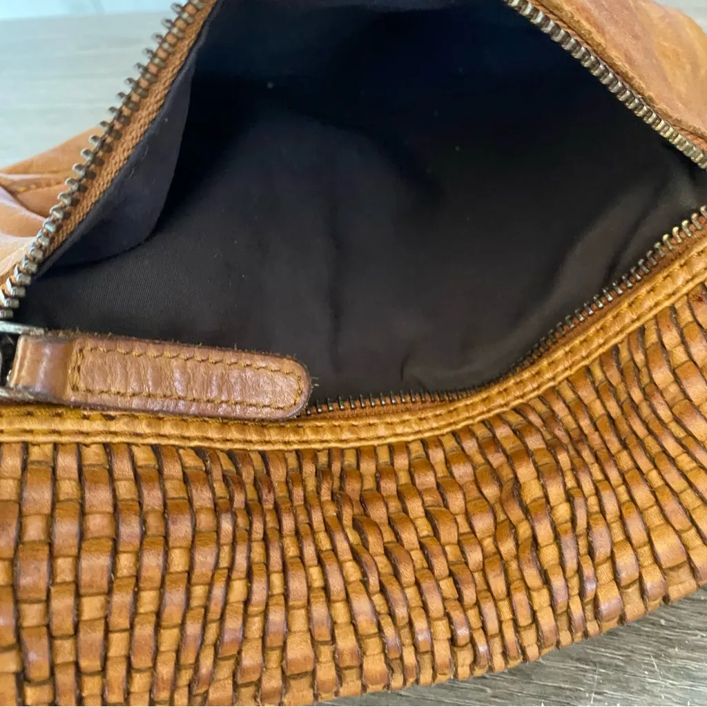 Valencia Holland Cognac Brown leather Crossbody Purse Basket Weave - Image 8