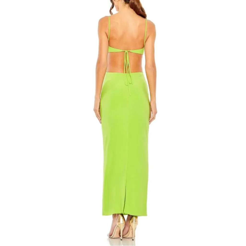 Mac Duggal 27110 Size 6 Bright Lime Neon Green Cutout Twist Open Back Maxi Dress - Image 4