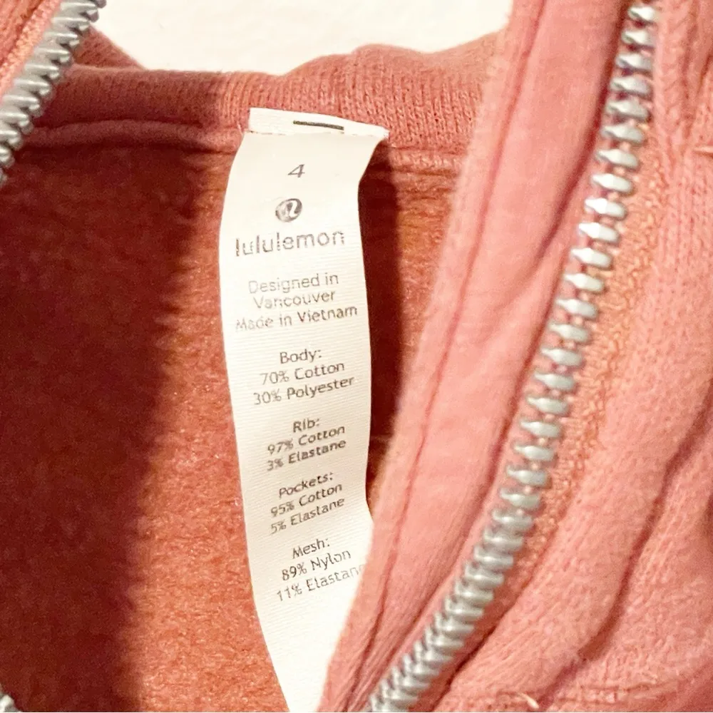 Lululemon Scuba Hoodie *Light Cotton Fleece Brier Rose Full Zip Size 4 - Image 5