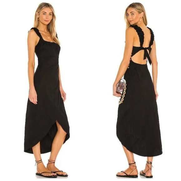 Free People At Dusk Midi Dress in Black Open Back High Low Hem Womens Size Small - Image 2