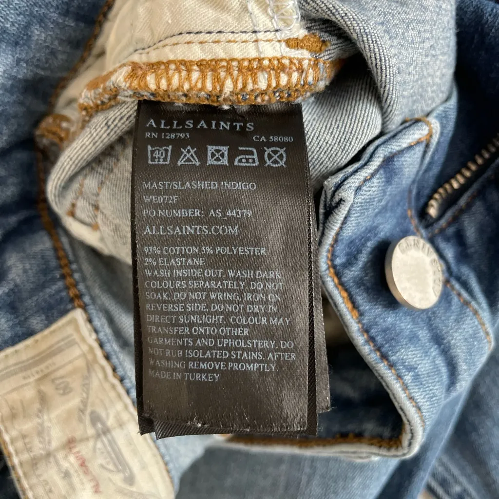 ALL SAINTS Mast Low Rise Skinny Jeans Y2K Medium Wash Distressed Ripped Size 26 - Image 13