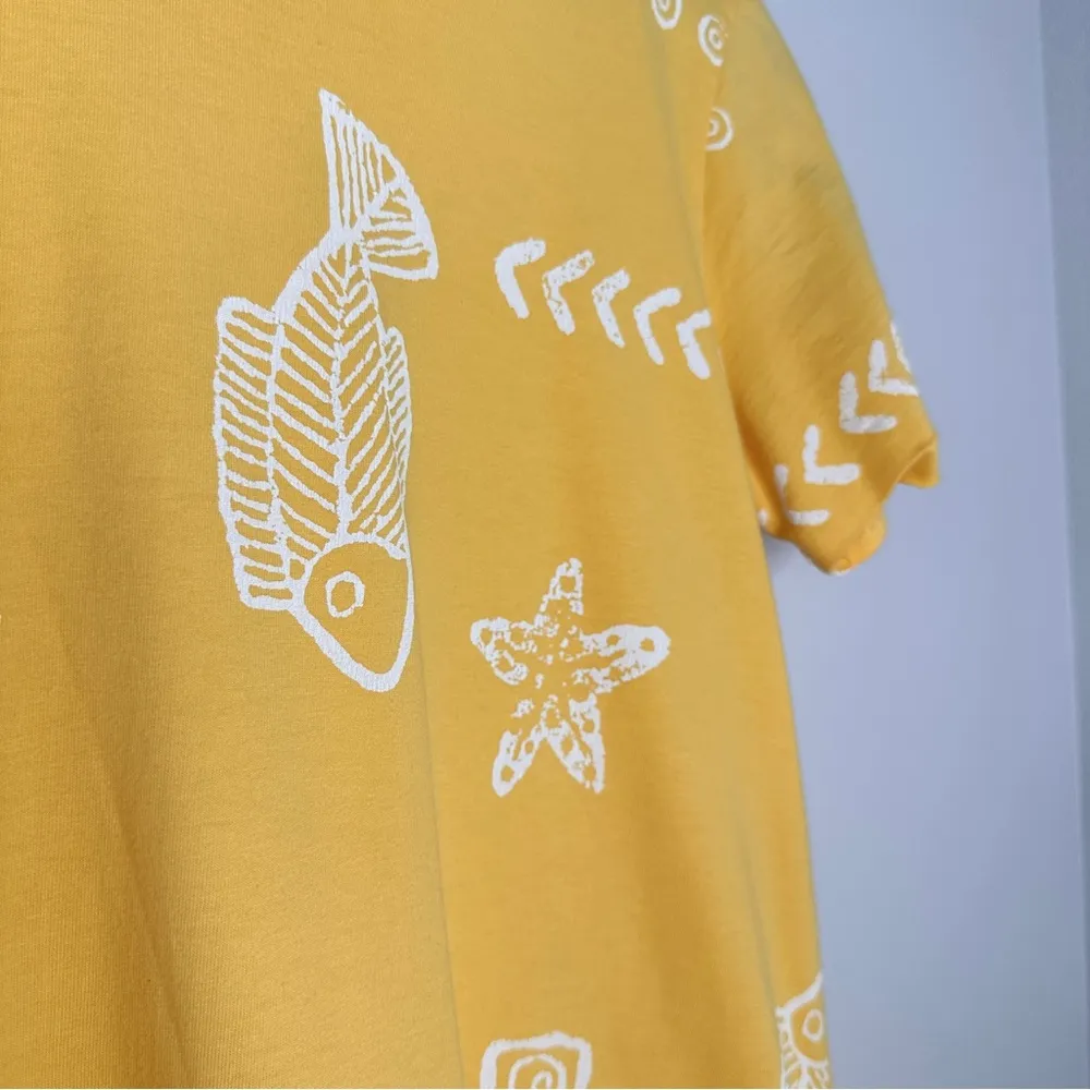 Vintage USA MADE Yellow Maxi Dress 100% Cotton Fish Print Sz S Jostar Coastal - Image 3