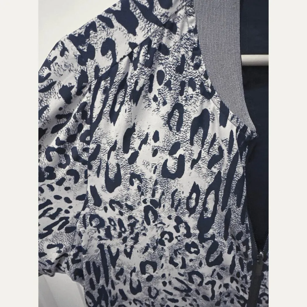 Plus 2X Navy Leopard Reversible Long Zip Up Lightweight Jacket Blue - Image 3