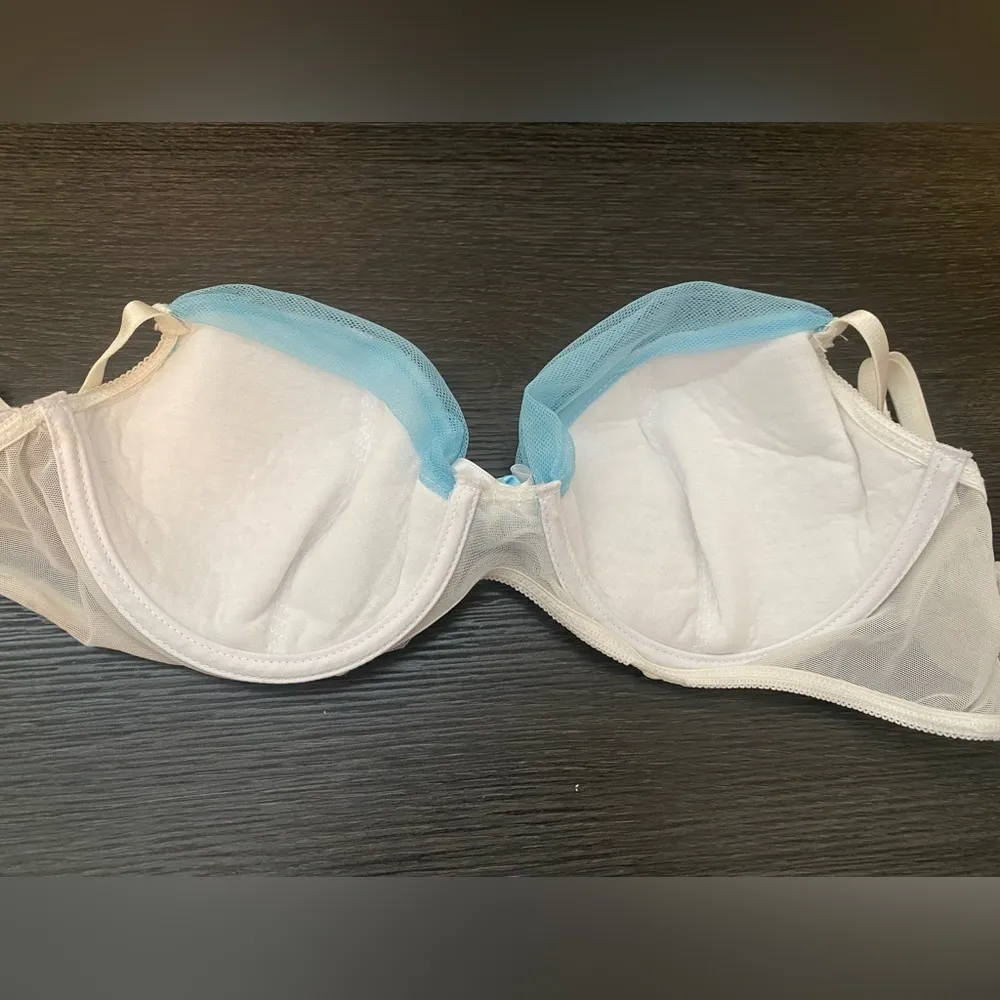 c2000s FREDERICK’S OF HOLLYWOOD Bridal White & Blue Tulled Bra 34 - Image 5