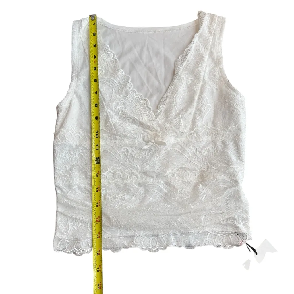 Cider Women's S Lace Tank Top Crop White Plunge Neck Y2K Coastal Romantic‎ NWT - Image 7