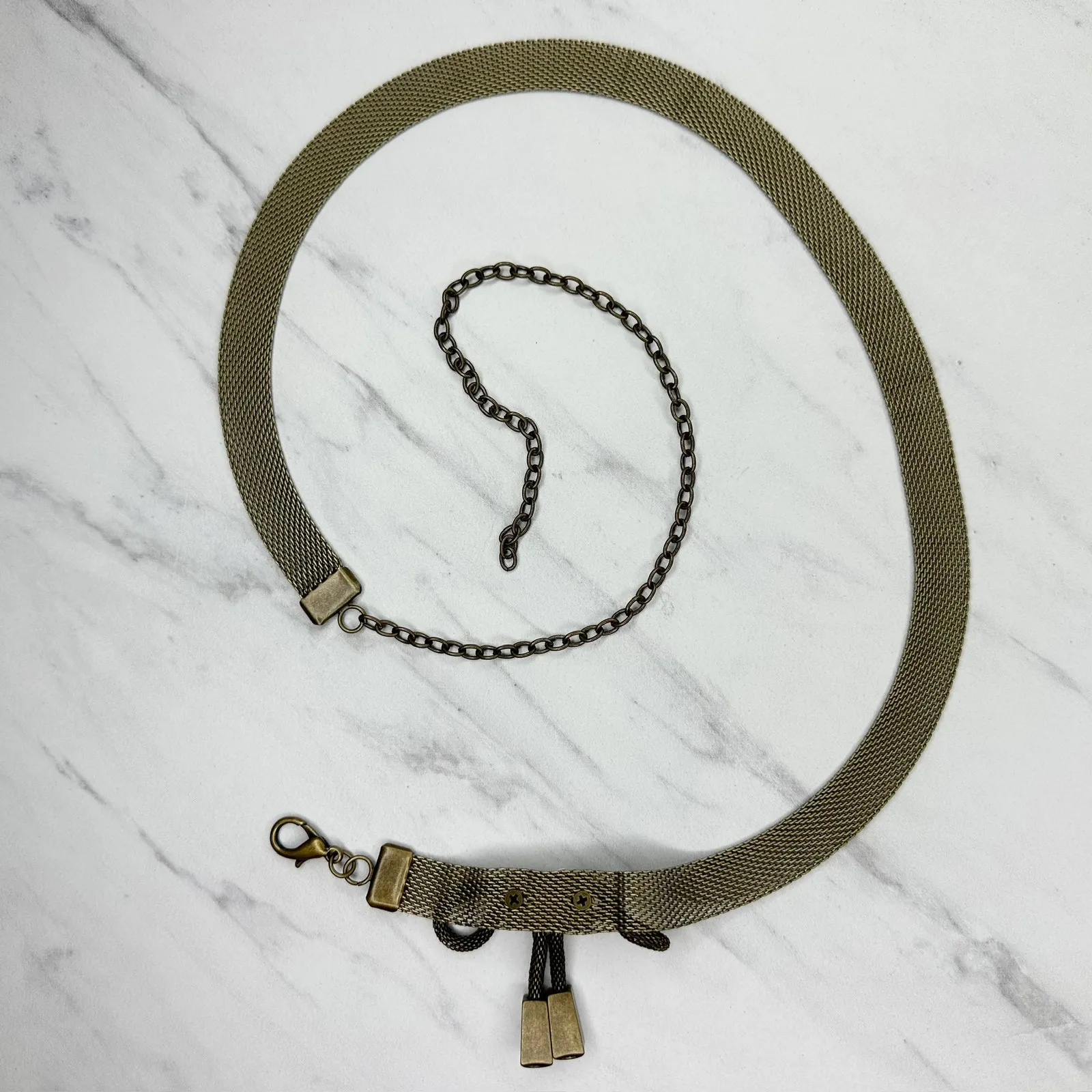 Metal Mesh Bow Bronze Tone Chain Link Belt One Size (OS) Adjustable Retro ✨ Gold - Image 2