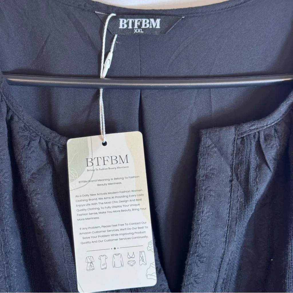 NWT BTFBM V Neck Short Sleeve Elastic Waist Boho Maxi Dress Black XXL Size 2X - Image 10