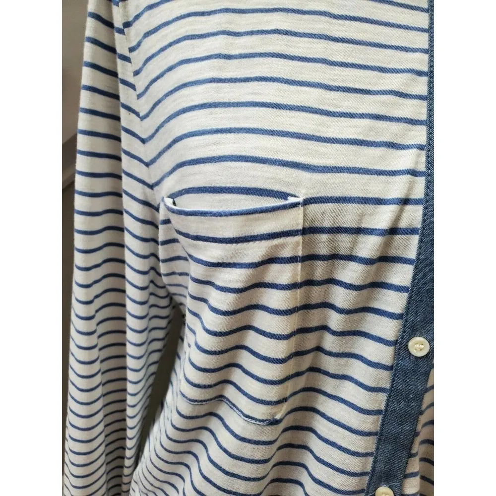 White & Blue Women's 100% Cotton Long Sleeve Collared Button Down Casual Shirt Size undefined - Image 3