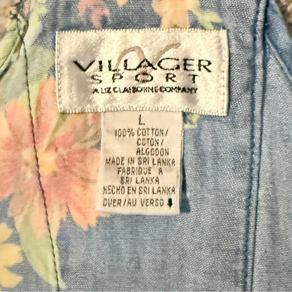 Retro Floral Denim Dress with Overall Style Top Size Large Blue - Image 3