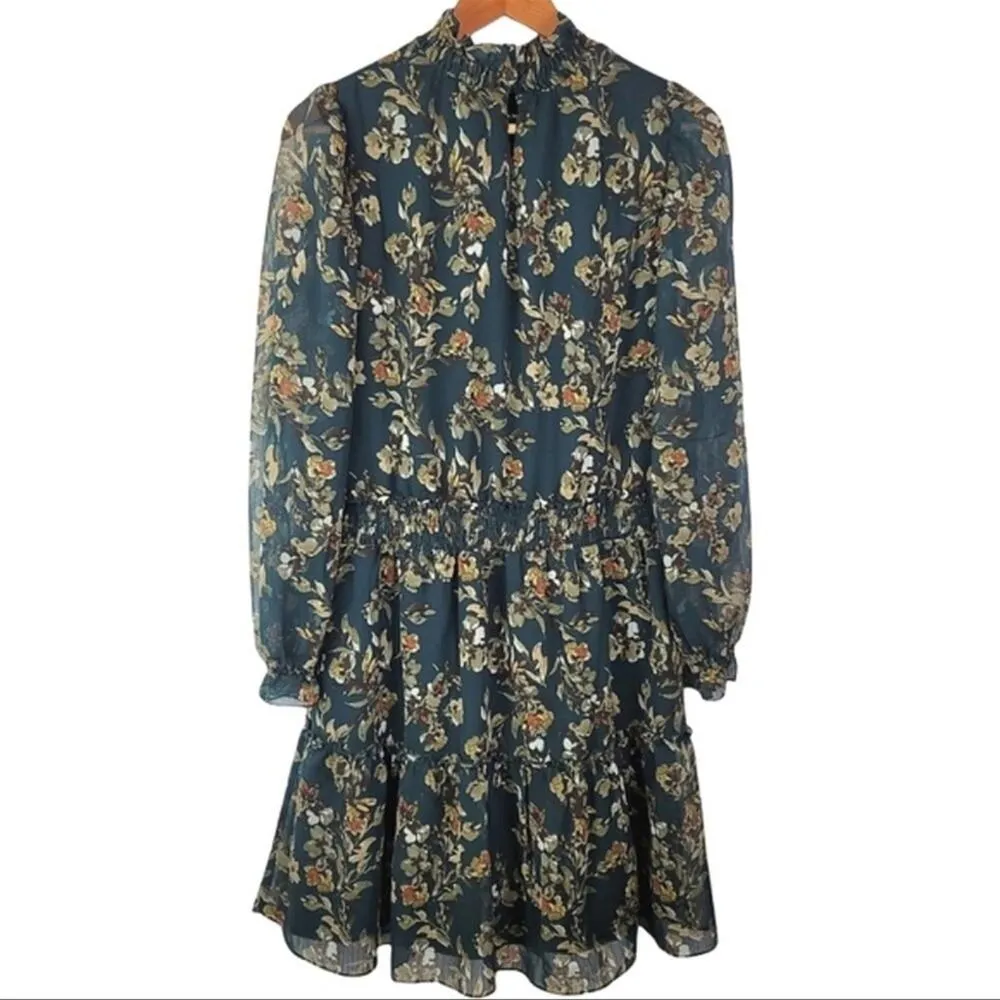 NWT DREW Smocked Mini Dress Green/Gold Detailing Long Puff Sleeve Women XS $308 - Image 7