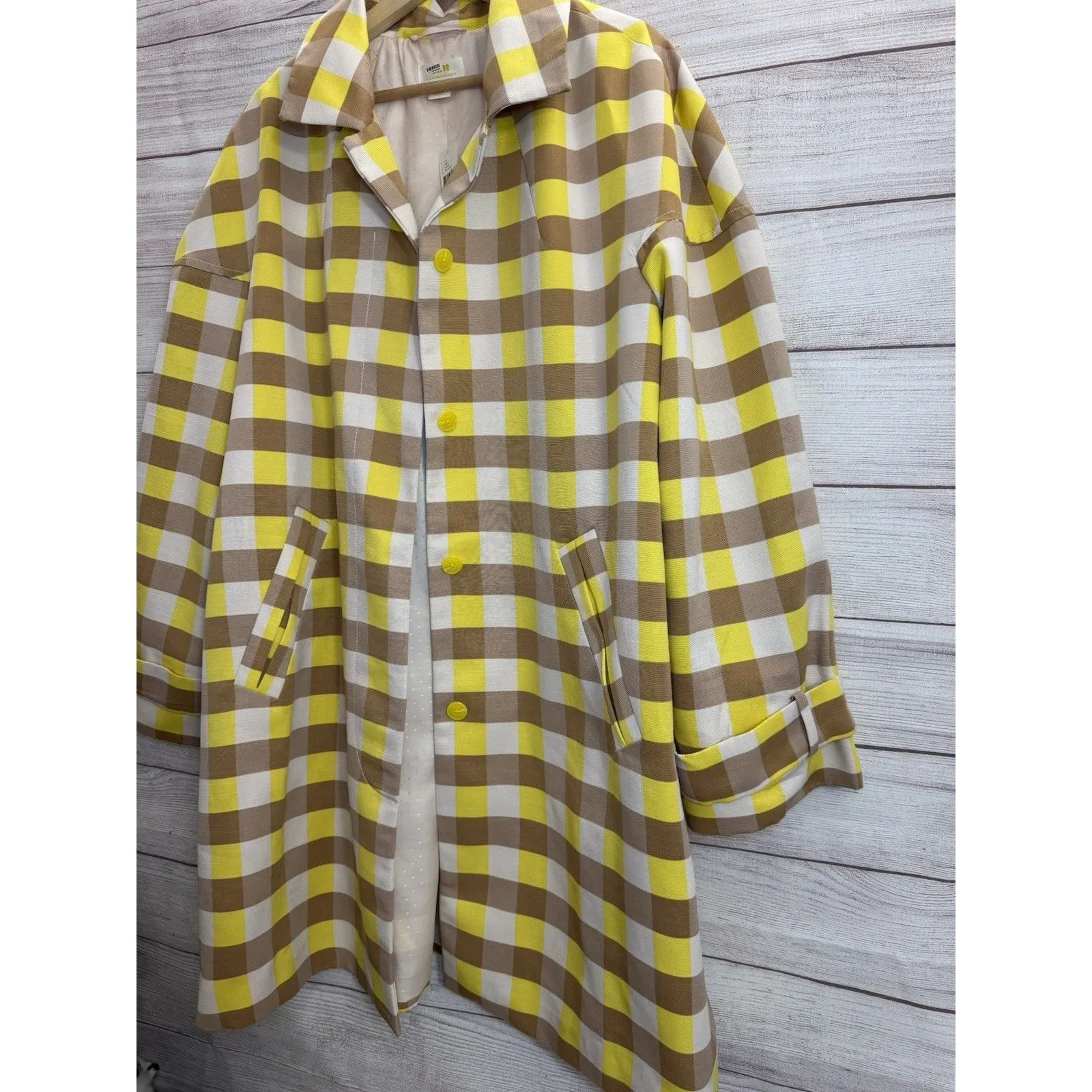 Maeve Anthropologie Womens Yellow Beige Gingham Hidden Button Swing Jacket L NEW - Image 4