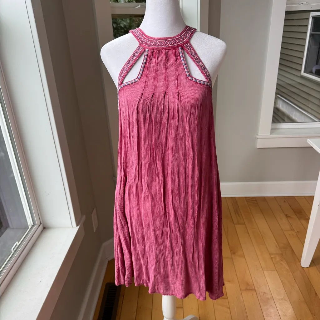 O’Neill Pink Blue White Embroidered Boho Halter Mini Dress Swim Coverup Small - Image 14