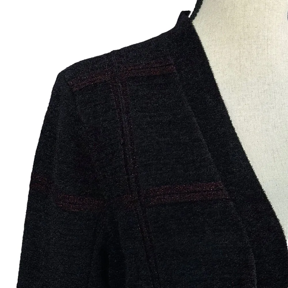 Alfani Petite Large Shine Window Pane Cardigan Sweater Pockets Open Front Black Size undefined - Image 2