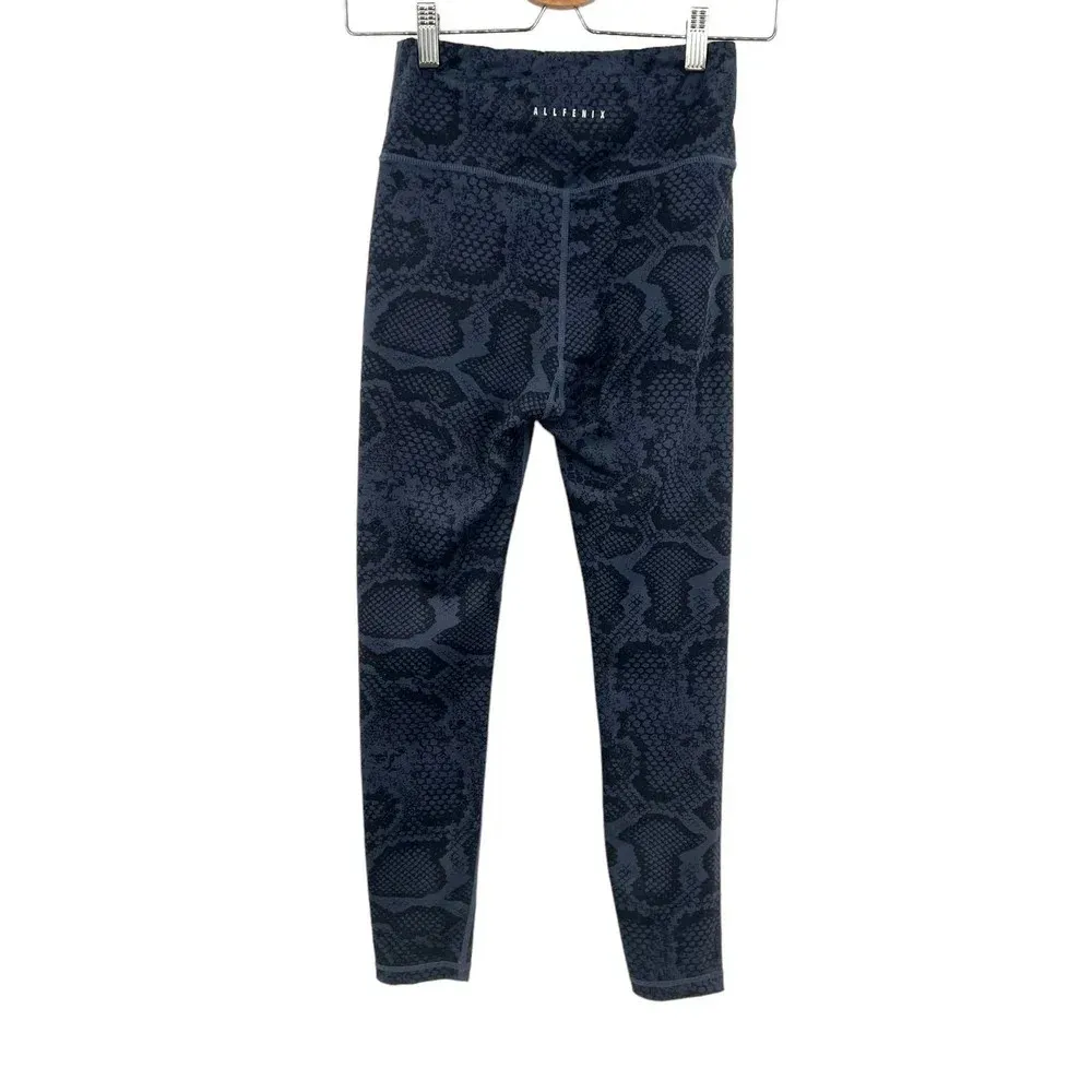 Allfenix Leggings Snakeskin Python Print 7/8 Length Navy Blue Black Size Small‎ - Image 6