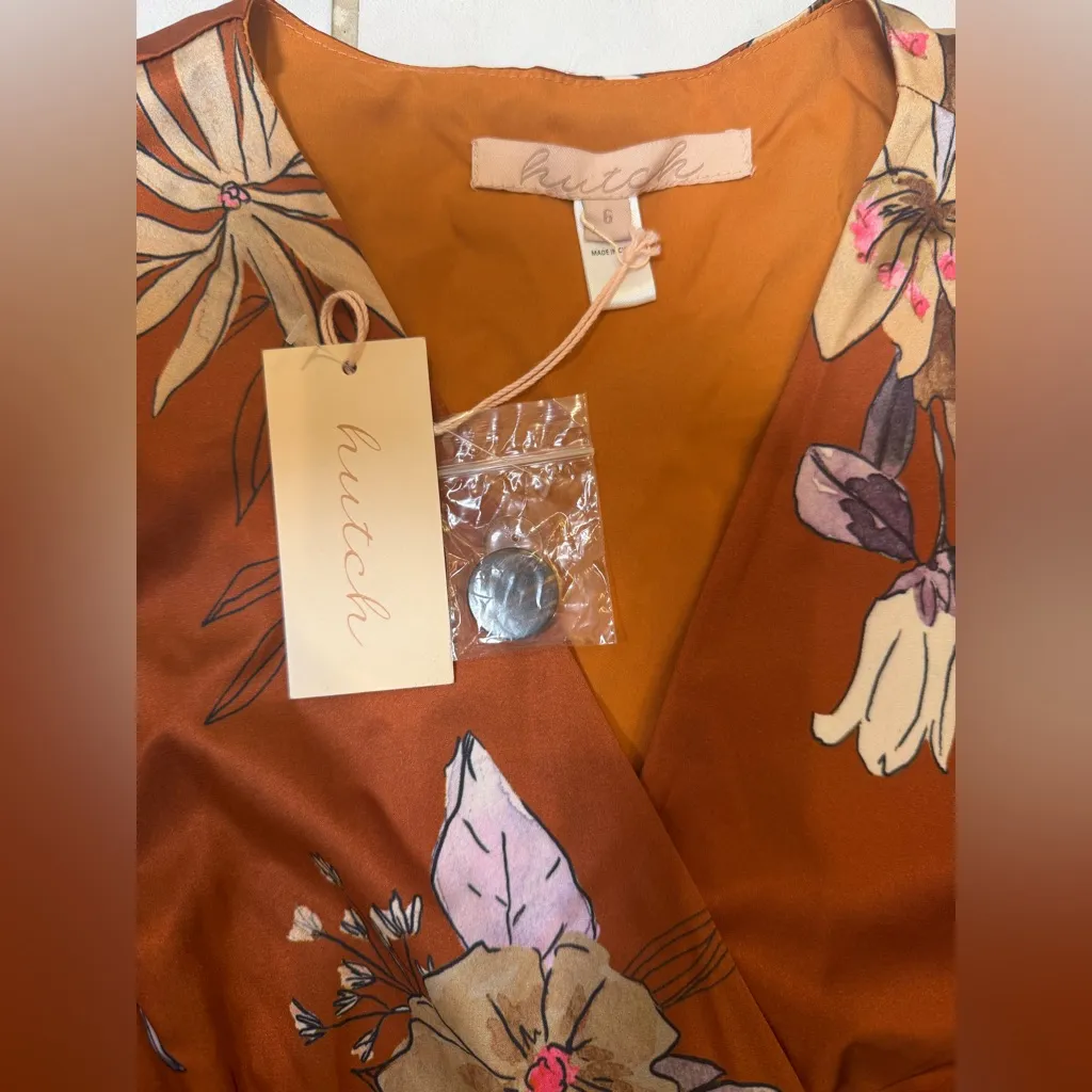 Hutch NWT Wedding Guest Floral Midi Dress Wrap Rust Size 6 - Image 8