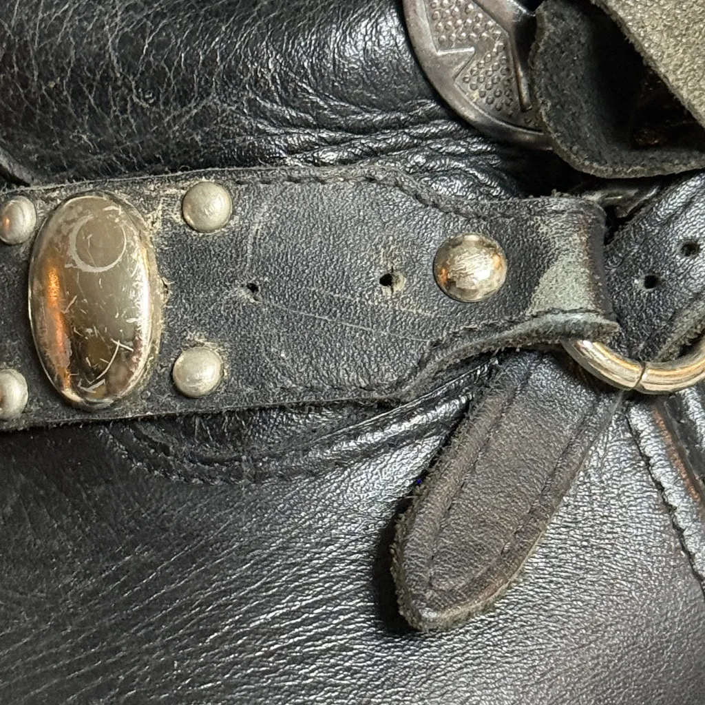 Double H Boots Vintage Leather Harness USA Made Round Toe Rugged Moto T1 Black Size 9 - Image 5