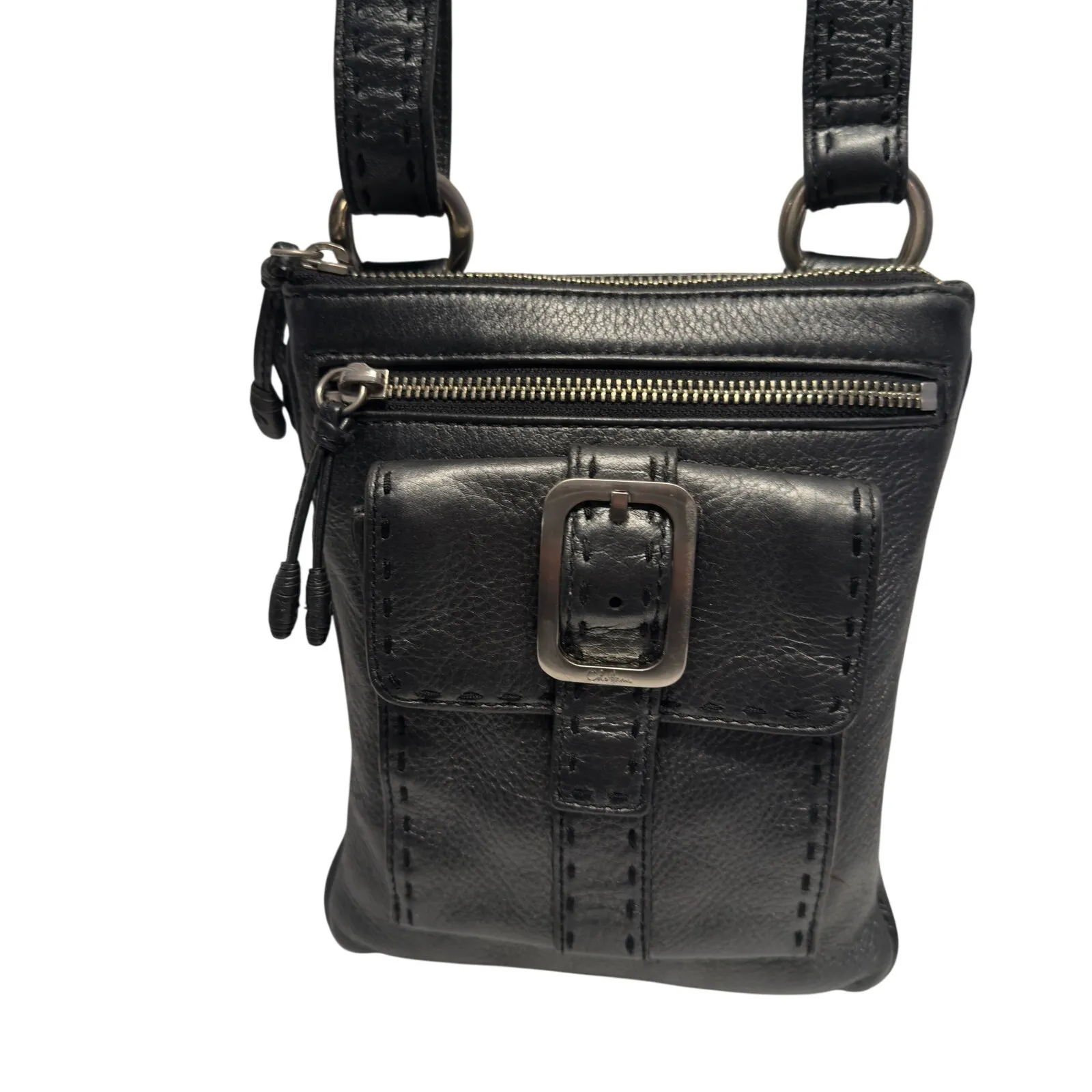 Cole Haan Black Leather Crossbody Bag Silver Hardware Minimalist Travel Compact - Image 7