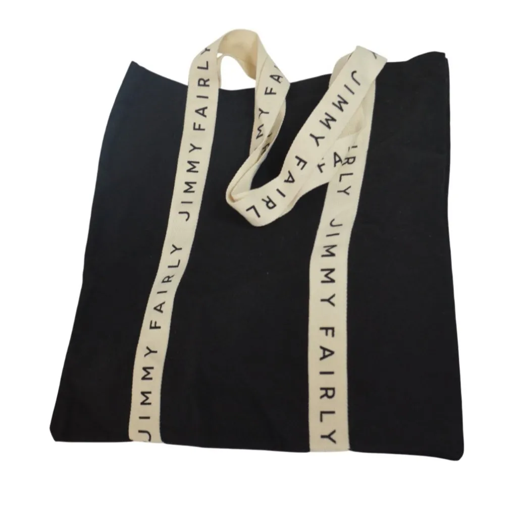 Jimmy Fairly Tote Bag Black Canvas White Logo Straps Reusable Shopping Handbag - Image 2