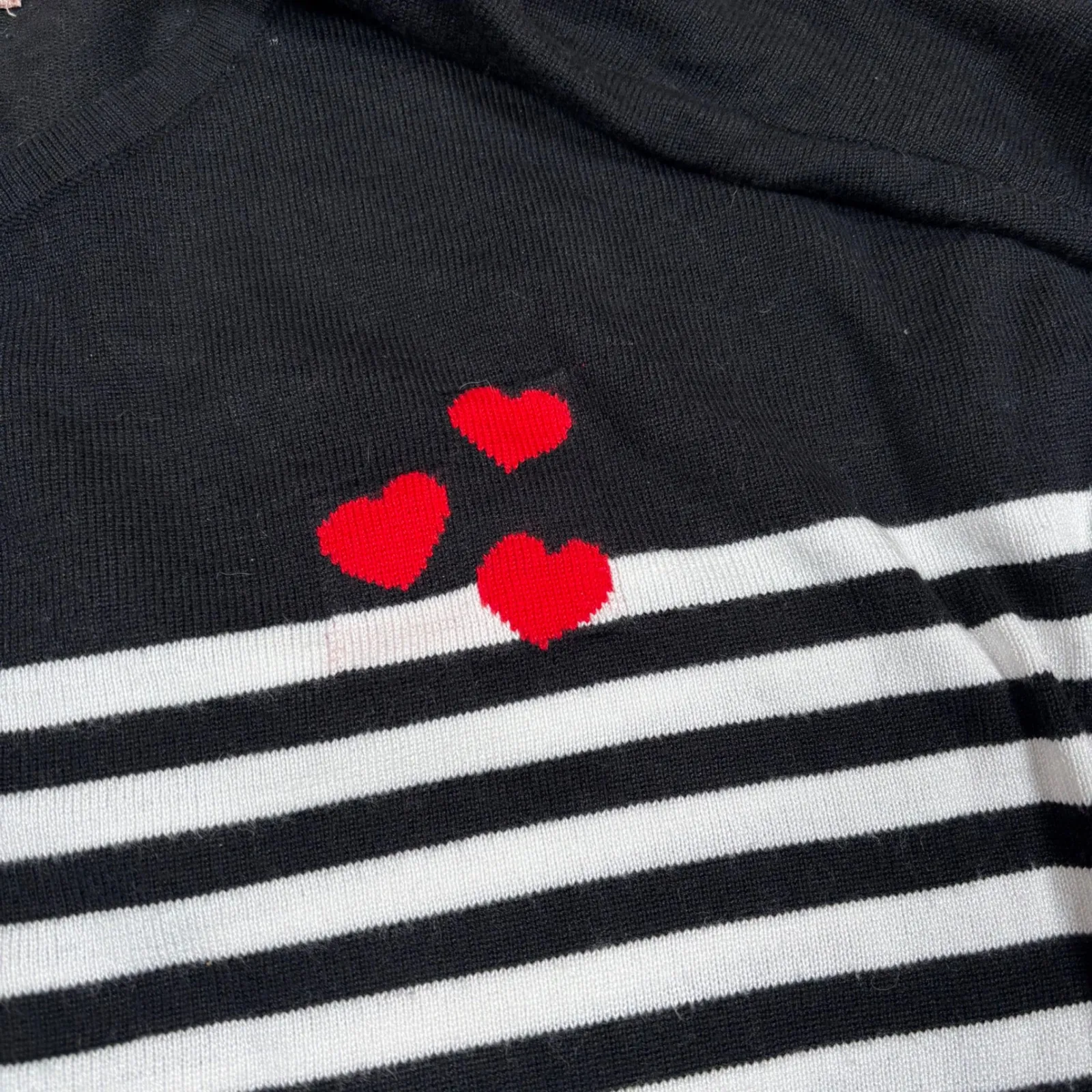 Philosophy Woman Black White Stripe Heart Detail Knit Sweater 2X - Image 2